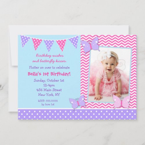 Butterfly Photo Birthday Invitations