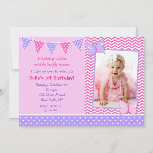 Butterfly Photo Birthday Party Invitations