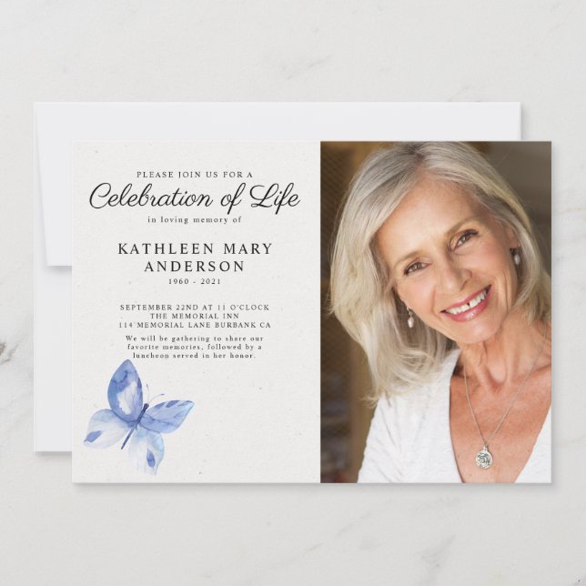 Butterfly Photo Celebration of Life Invitation (Front)