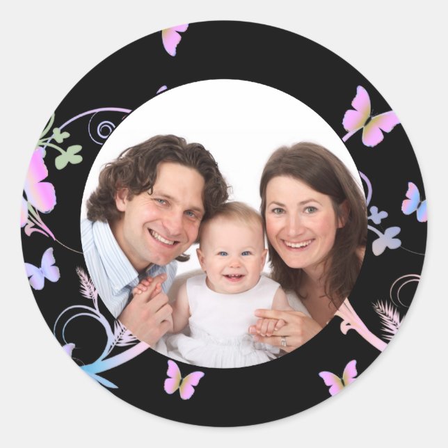 Butterfly/ Photo Classic Round Sticker (Front)