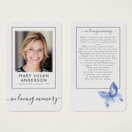 Butterfly Photo Funeral Memorial Poem Card