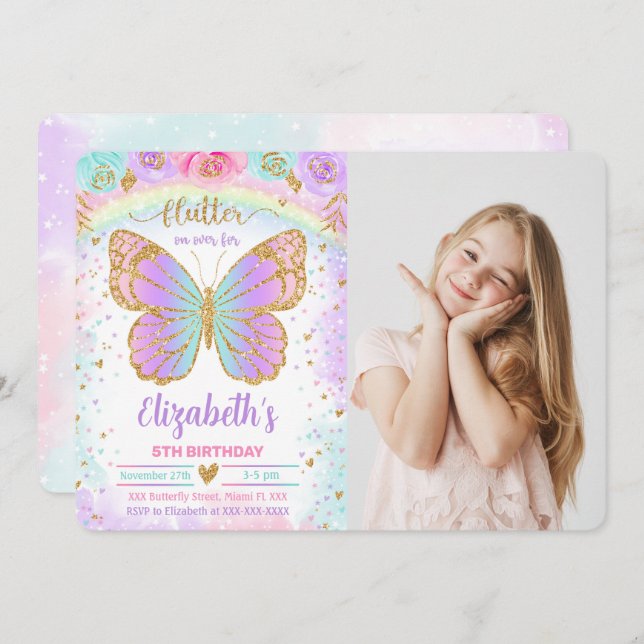 Butterfly Photo Invitation (Front/Back)