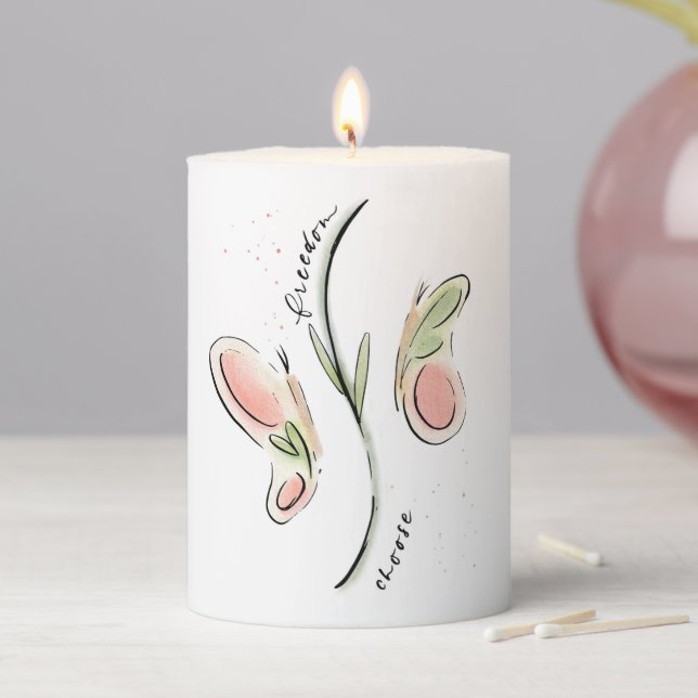 Butterfly Pillar Candle | Choose Freedom Quote (In Situ)