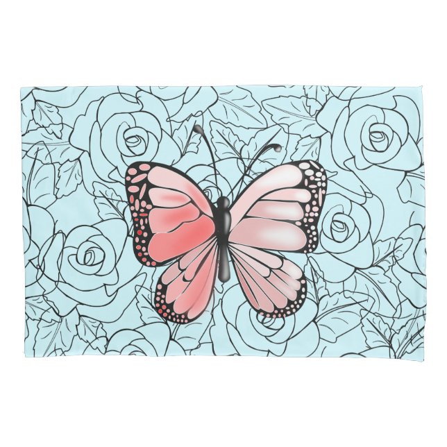 Butterfly Pillow Case Roses - Custom Colors (Front)