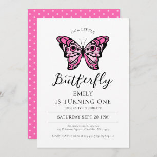 Butterfly Pink 1st Birthday Party Invitation