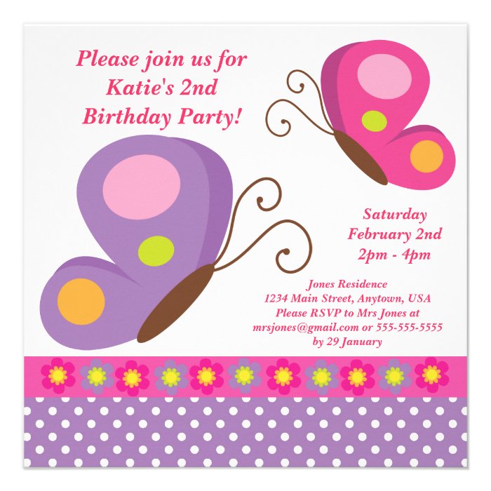 Butterfly  Pink and Purple Invitation