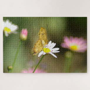 Butterfly Pink and Yellow Floral  Jigsaw Puzzle