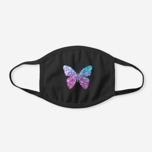 Butterfly Pink Aqua Glitter Cute Girly Black Cotton Face Mask