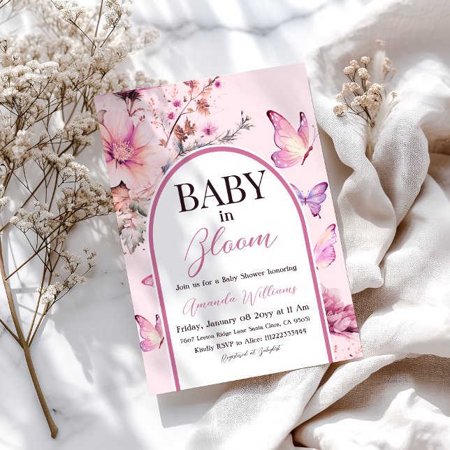 Butterfly Pink Baby in Bloom Girl Baby Shower Invitation (Creator Uploaded)