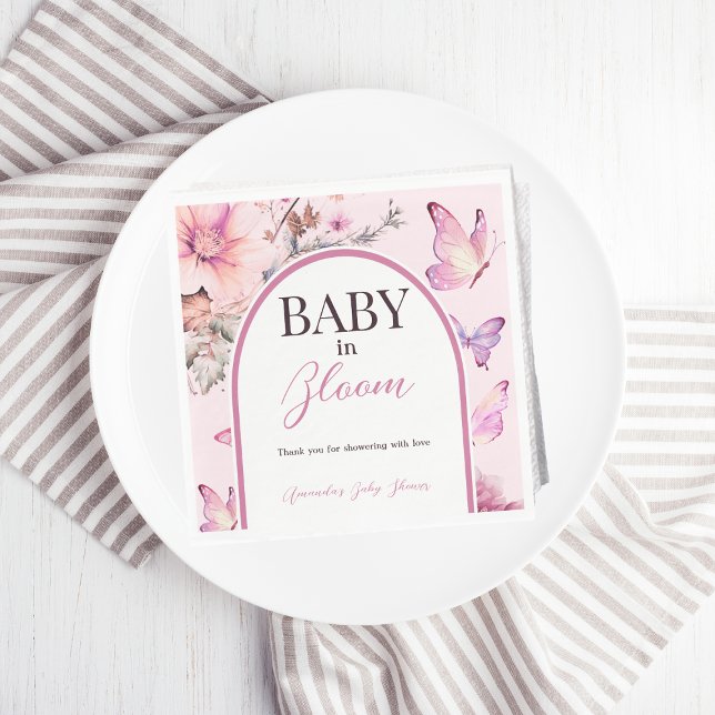 Butterfly Pink Baby in Bloom Girl Baby Shower Napkins (Creator Uploaded)