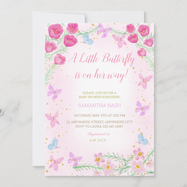 Butterfly Pink Baby Shower Invitation (Front)