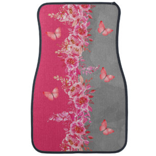 Butterfly Pink Botanical Car Floor Mat