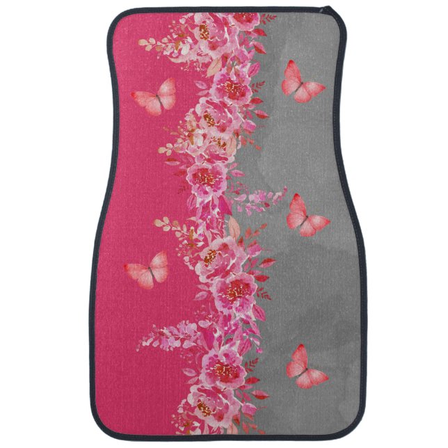 Butterfly Pink Botanical Car Floor Mat (Front)