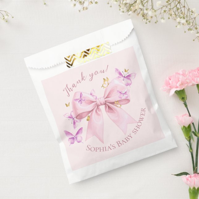 Butterfly Pink Bow Baby Shower  Favor Bag (Sealed)