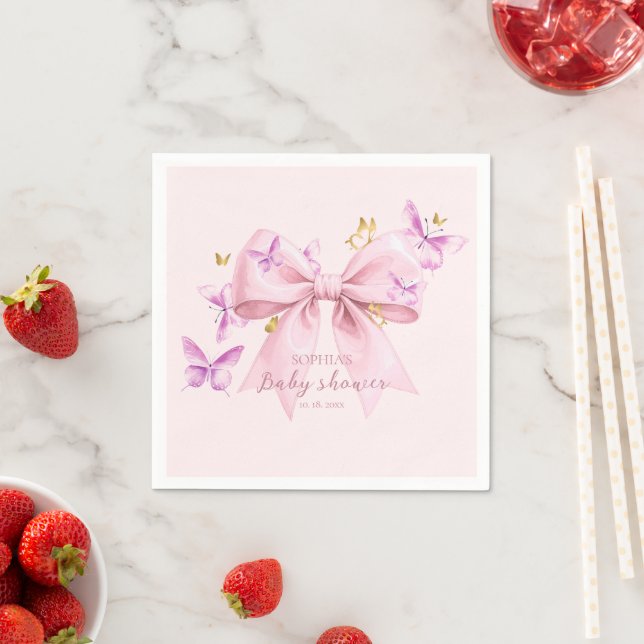 Butterfly Pink Bow Baby Shower  Napkins (Insitu)