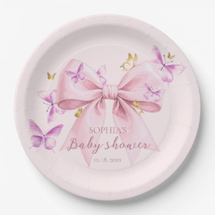 Butterfly Pink Bow Baby Shower Paper Plates