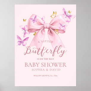 Butterfly Pink Bow Baby Shower Welcome Sign