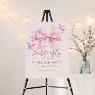 Butterfly Pink Bow Baby Shower Welcome Sign