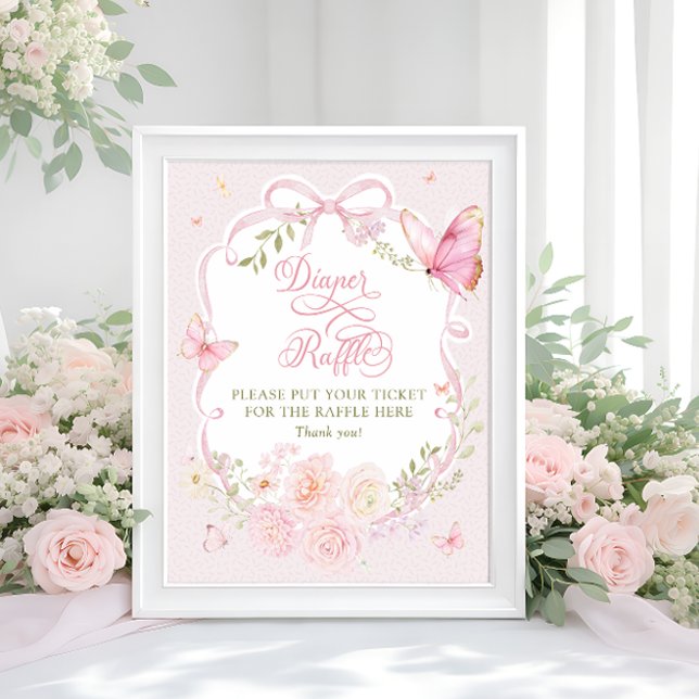 Butterfly Pink Bow Floral Diaper Raffle Poster (Creator Uploaded)