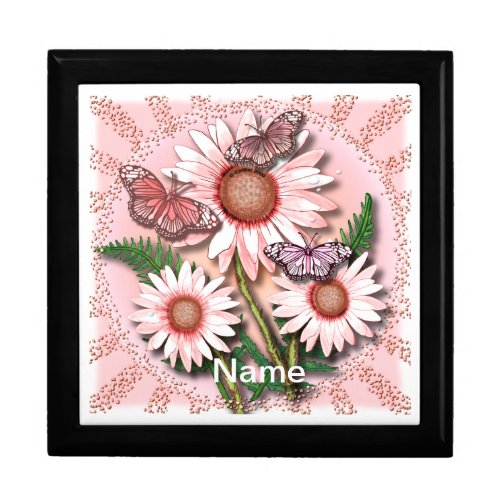 Butterfly Pink Daisies custom name Gift Box