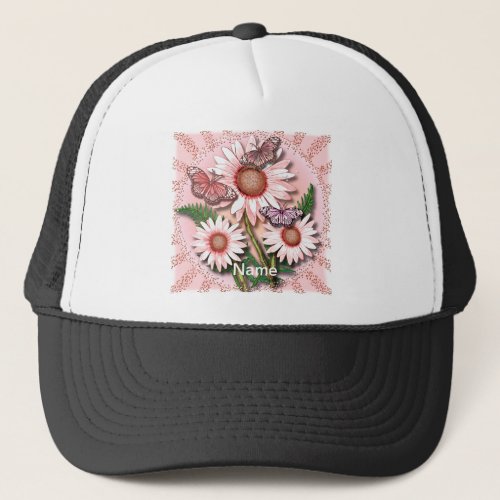 Butterfly Pink Daisies custom name Trucker Hat