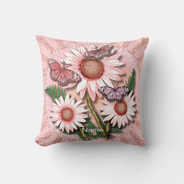 Butterfly Pink Daisies  Throw Pillow (Front)