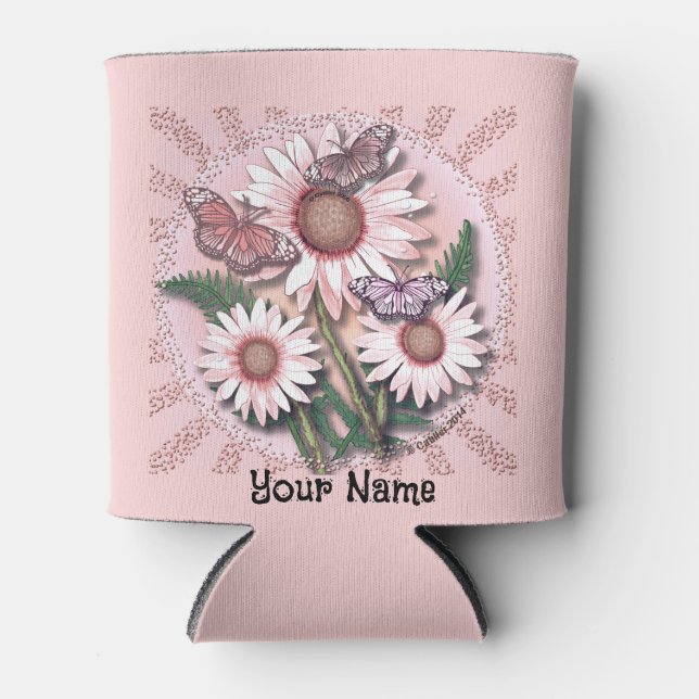Butterfly Pink Daisy  Can Cooler (Front)