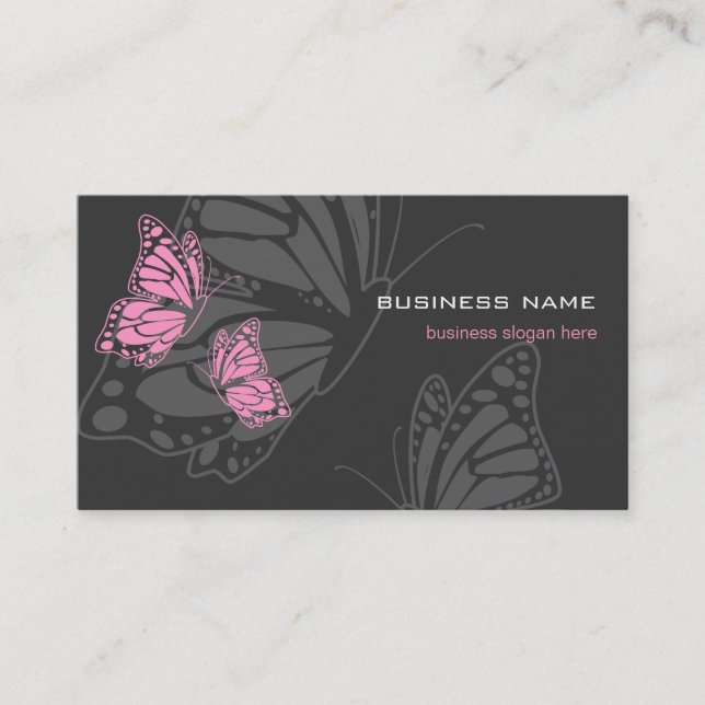 Butterfly Pink & Dark Elegant Modern Business Card (Front)