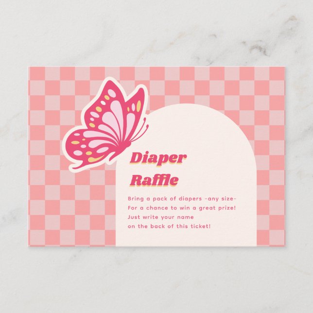 Butterfly Pink Diaper Raffle Baby Shower Enclosure Card (Front)
