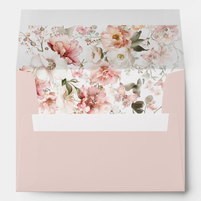 Butterfly Pink Floral Baby Shower fluttering by Envelope (Back (Bottom))