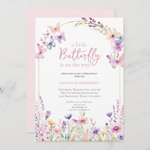 Butterfly Pink Floral Baby Shower Invitation