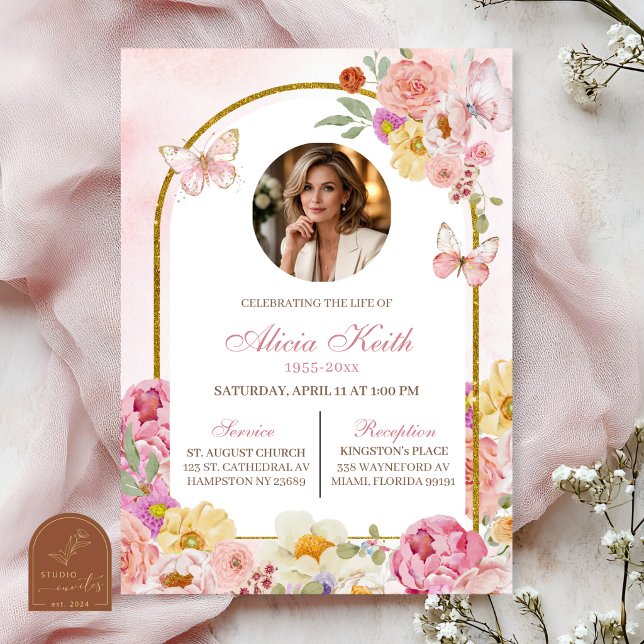 Butterfly Pink Floral Funeral Announcement (Creator Uploaded)