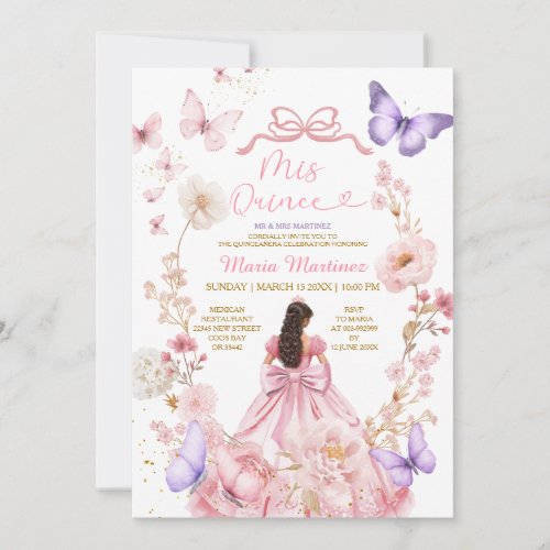 Butterfly Pink Floral XV Princess Dress Elegant Invitation