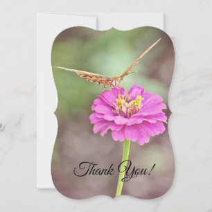 Butterfly Pink Flower Thank You Flat Note Card