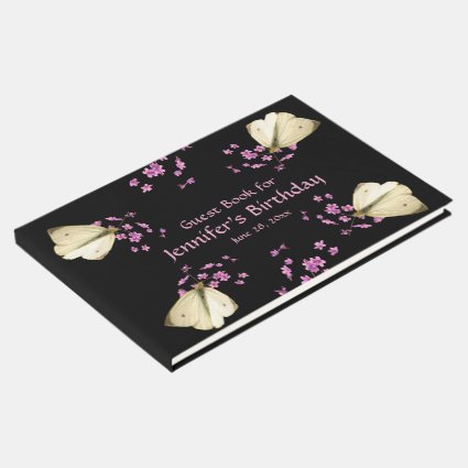 Butterfly Pink Flowers Birthday Party Guest Book