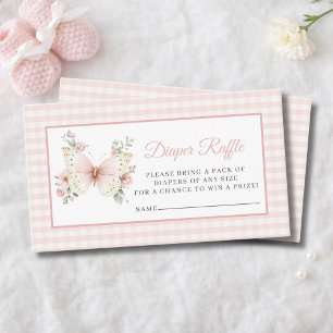 Butterfly Pink Gingham Baby Shower Diaper Raffle Enclosure Card