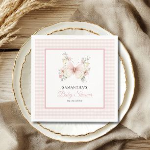 Butterfly Pink Gingham Floral Girl Baby Shower  Napkins