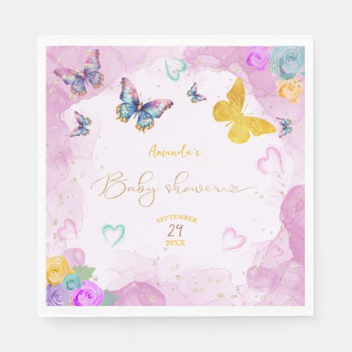 butterfly pink glitter  napkins