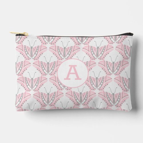Butterfly pink gray monogram accessory pouch