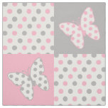 Butterfly Pink Gray Polka Dots Fabric