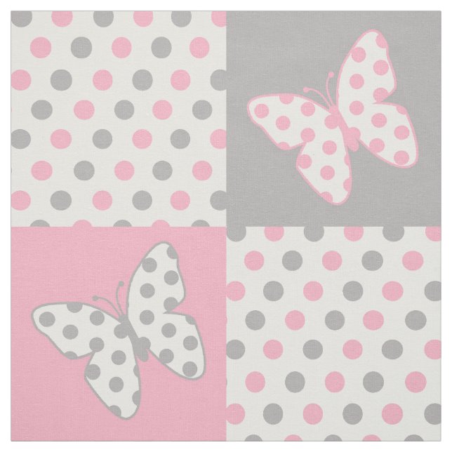 Butterfly Pink Gray Polka Dots Fabric (Swatch)