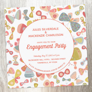 Butterfly Pink Green Engagement Party Invitation