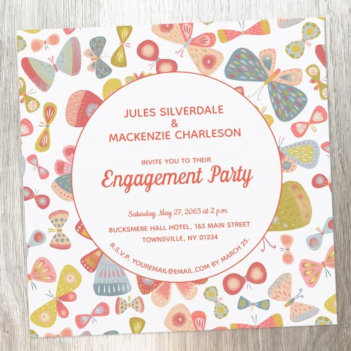 Butterfly Pink Green Engagement Party Invitation