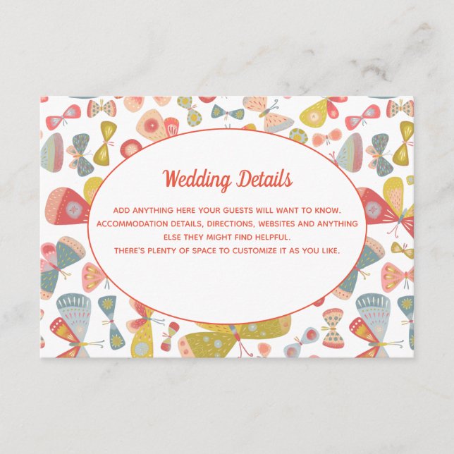 Butterfly Pink Green Wedding Details Enclosure Card (Front)