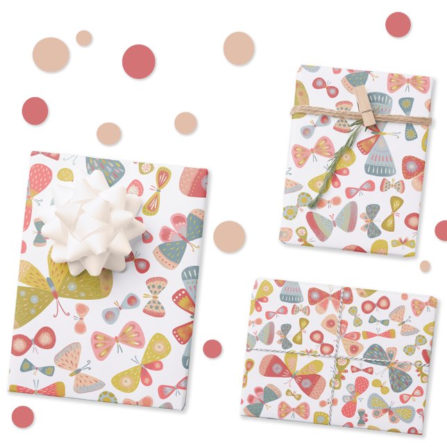 Butterfly Pink Green Wrapping Paper Sheets (Watercolor butterfly pastel pink green and blue gift wrap paper sheets)