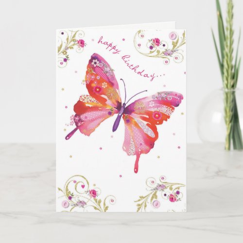Butterfly Pink Happy Birthday Card