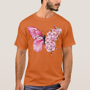 Butterfly Pink Japanese Cherry Blossoms Sakura T-Shirt