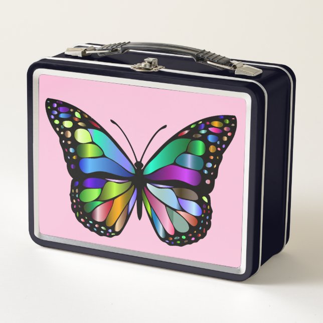 BUTTERFLY PINK METAL RETRO LUNCHBOXES (Front)