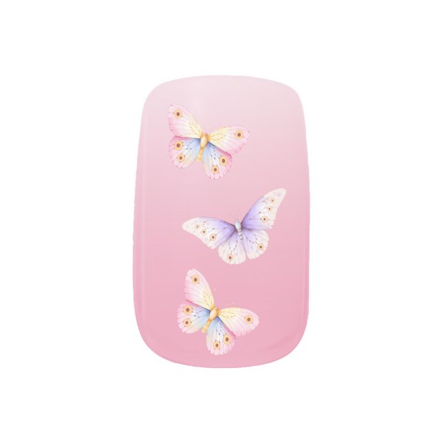 Butterfly pink nails matching baby shower party minx nail art (Left Thumb)