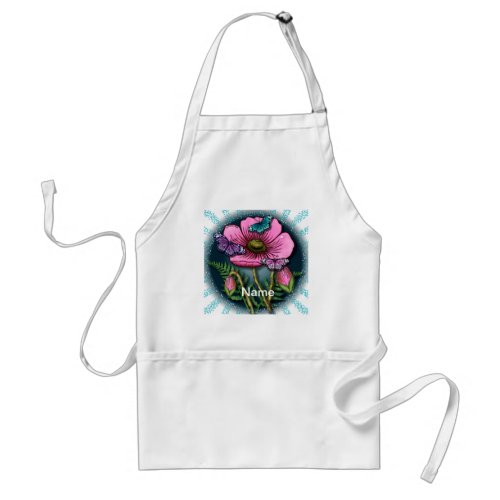 Butterfly Pink Poppy custom name Adult Apron